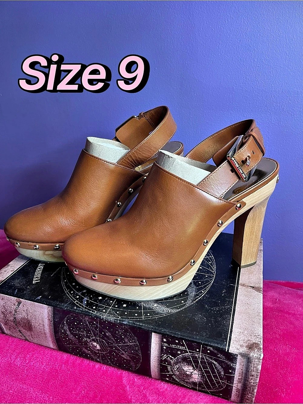Michael Kors Beatrice Brown Studded Platform Clogs US 9